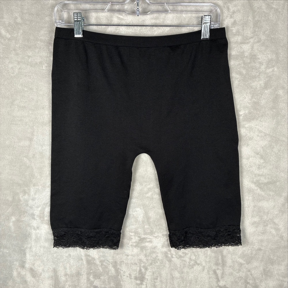 One Step Up Womens Black Seamless Biker Shorts Lace Trim Size M/L